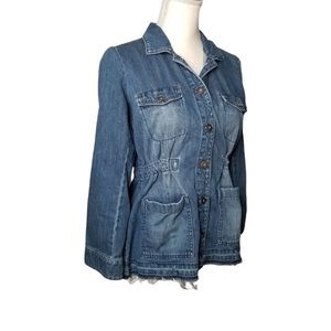 J JILL FRAYED HEM UTILITY DENIM JACKET, PXL